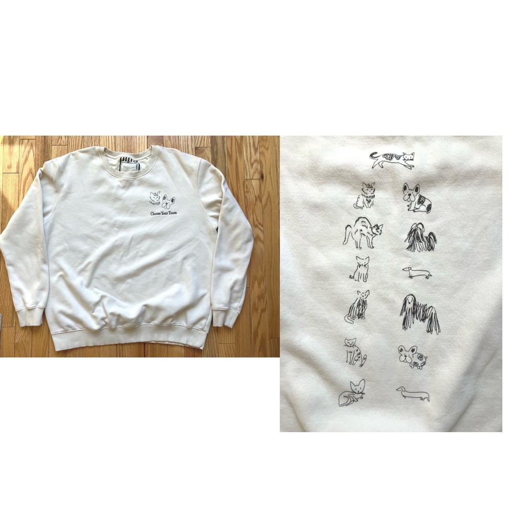Denim &‎ Flower Ricky Singh Mens XL Cream Choose Your Team Cat Dog Sweatshirt
